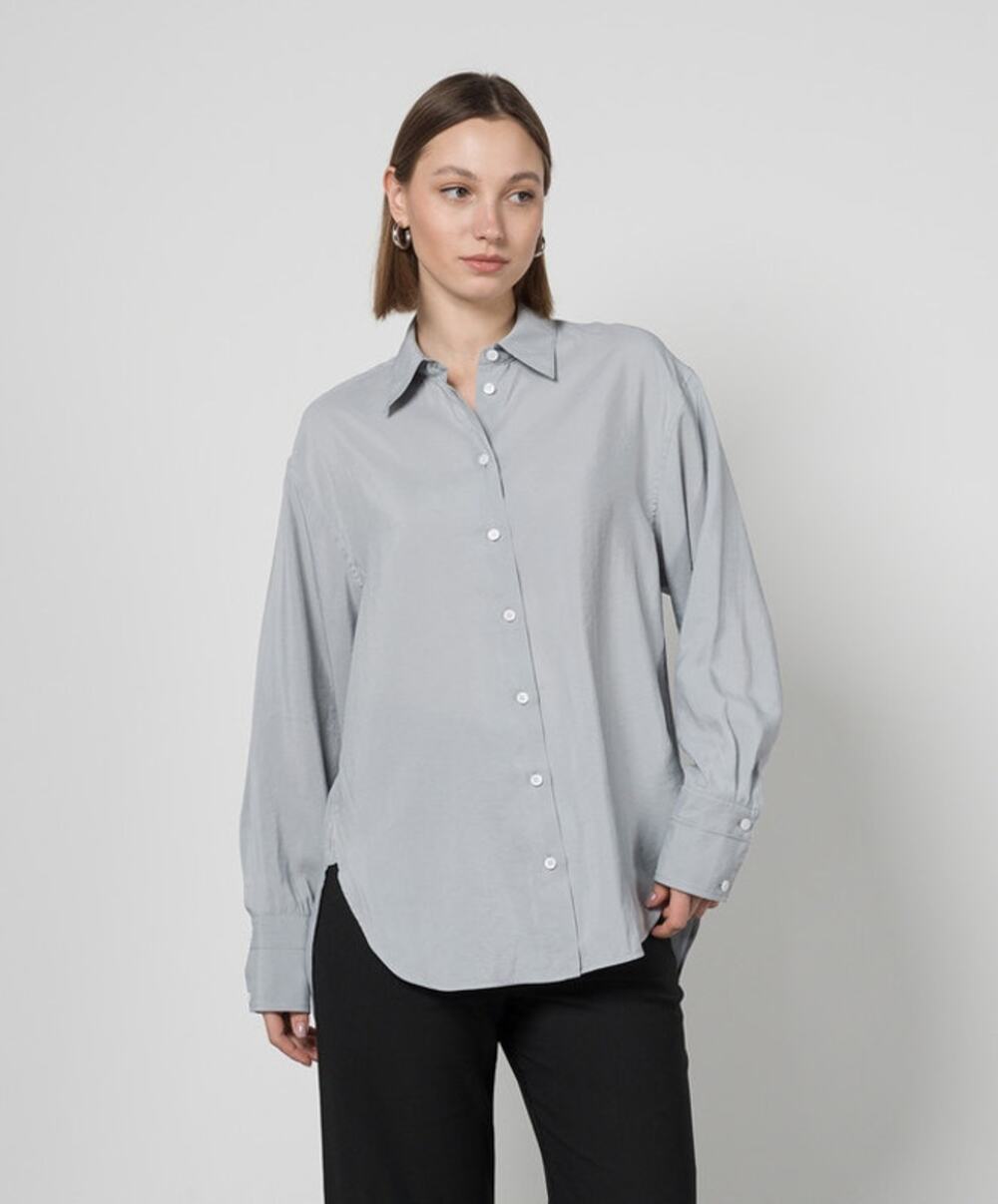 Proenza Schouler Oversized Lydia Long Sleeve Button Front Shirt Gray Size 10